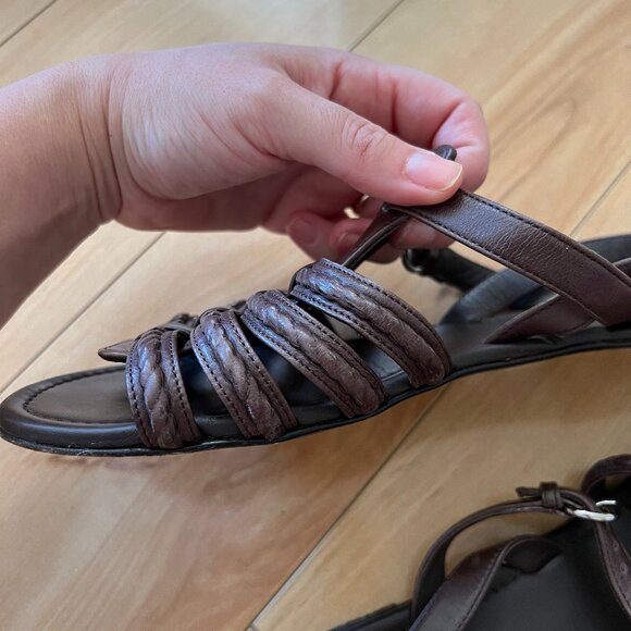 Yves Saint Laurent YSL Gladiator Flat Sandals Dark Brown Leather size 37.5 - Picture 9 of 13